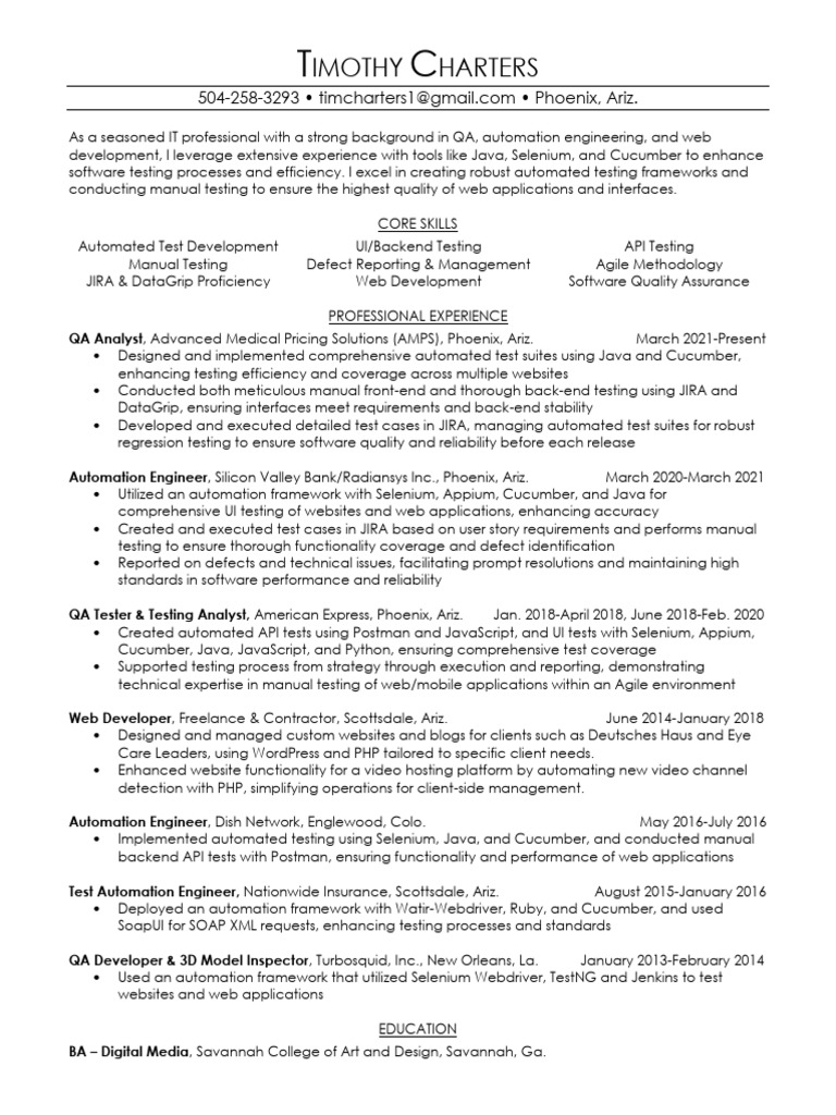 Timothy Charters Resume | PDF
