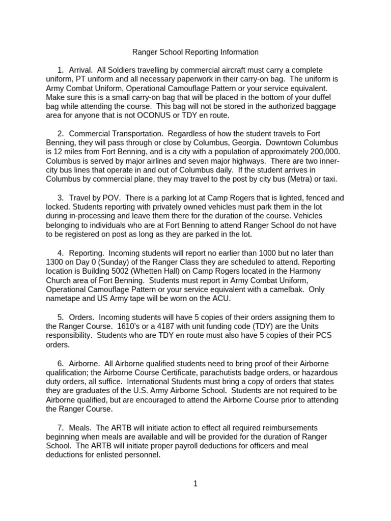Ranger School Reporting Information | PDF
