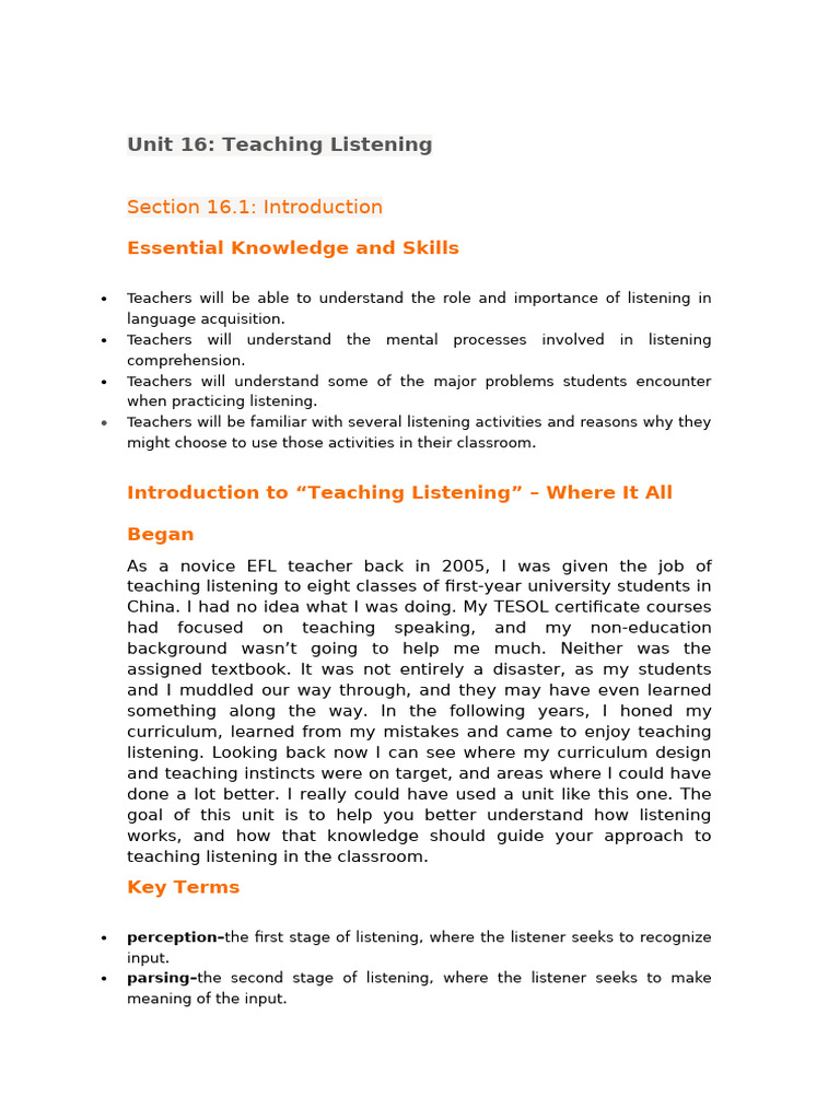 NOTE Unit 16 Teaching Listening | PDF