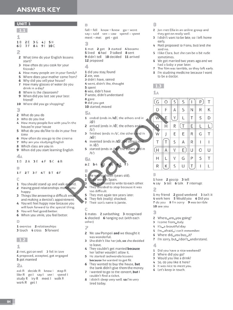Speakout Pre Intermediate 2nd Edition WORKBOOK ANSWER KEY | PDF