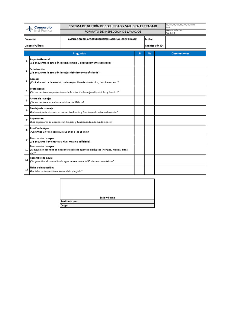 Nl 3000 Nf Frm Ip3 Nna Hs 000056 Formato de Inspección de Lavaojos | PDF