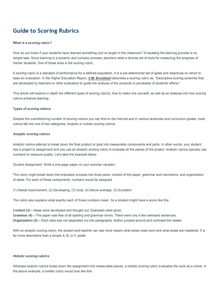 Guide To Scoring Rubrics: What Is A Scoring Rubric? | PDF