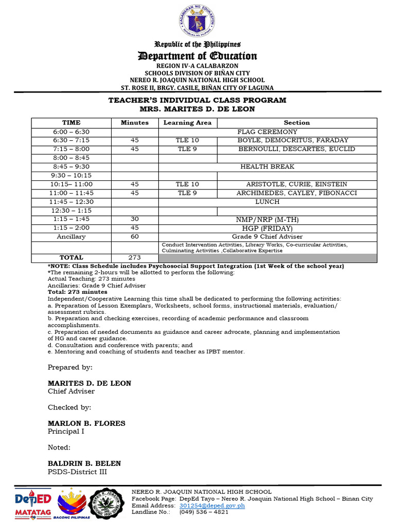 Individual Teacher Program and Class Program 2024 | PDF