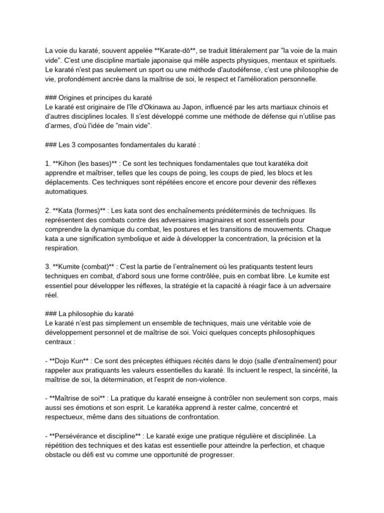 La Voie Du Karaté, Souvent Appelée - Karate-Dō - , Se Traduit ...