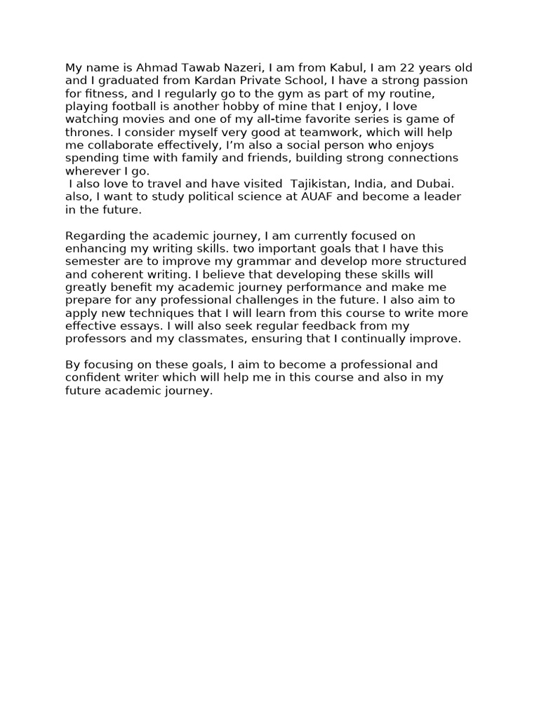 Self-Introduction Assignment | PDF