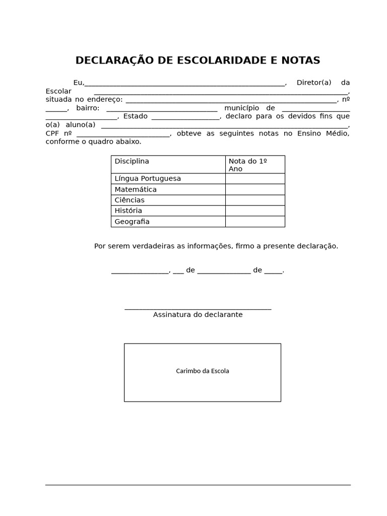 Declaração de Notas | PDF