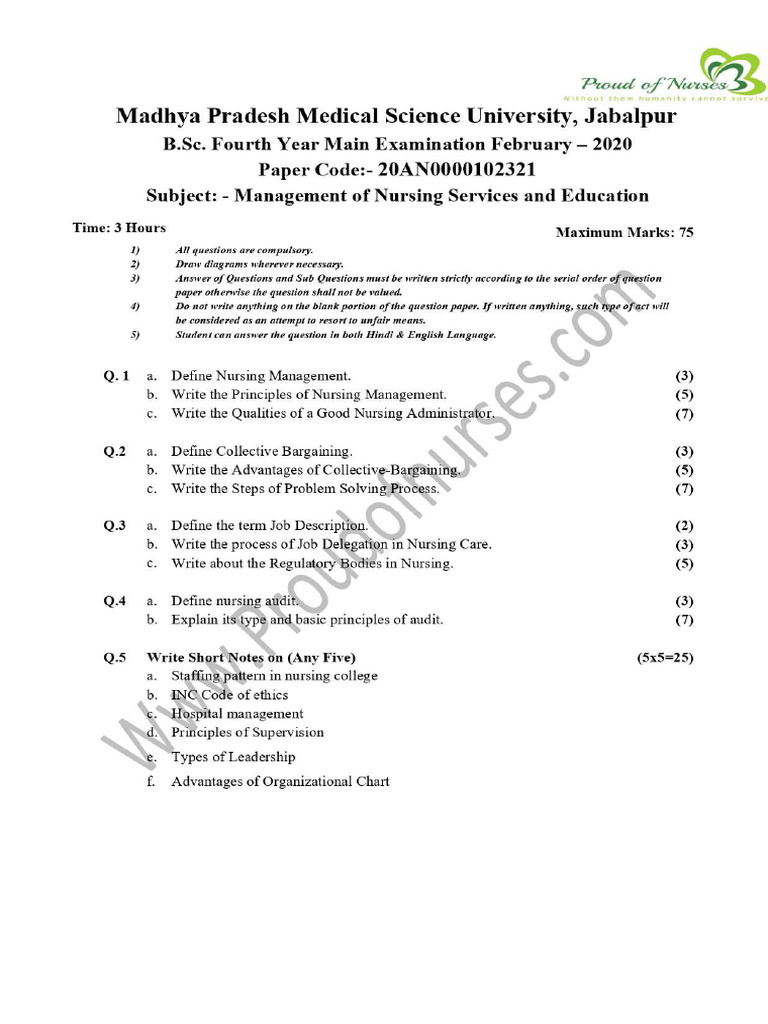 2020 B.SC 4th Management of Nursing Service and Edu MPMSU | PDF