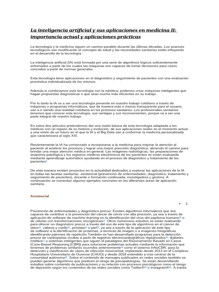 La Inteligencia Artificial y Sus Aplicaciones en Medicina II | PDF ...