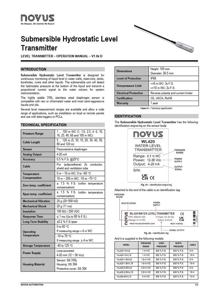 Manual Level Transmitter Wl420 v10x D en | PDF