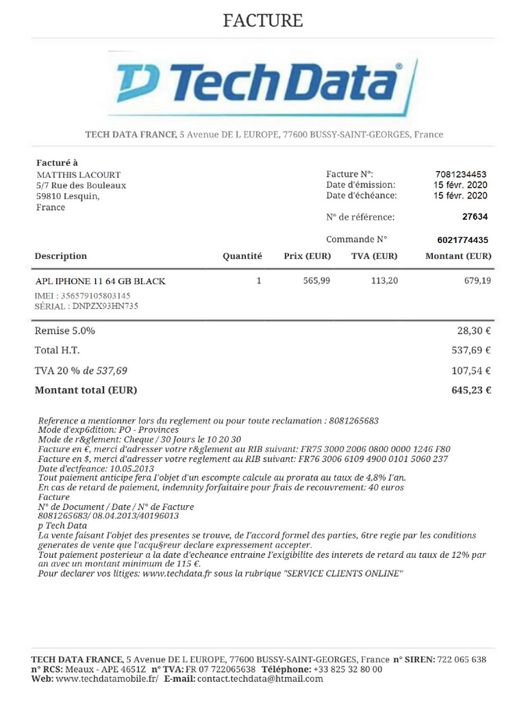 Mon Facture Tech Data | PDF
