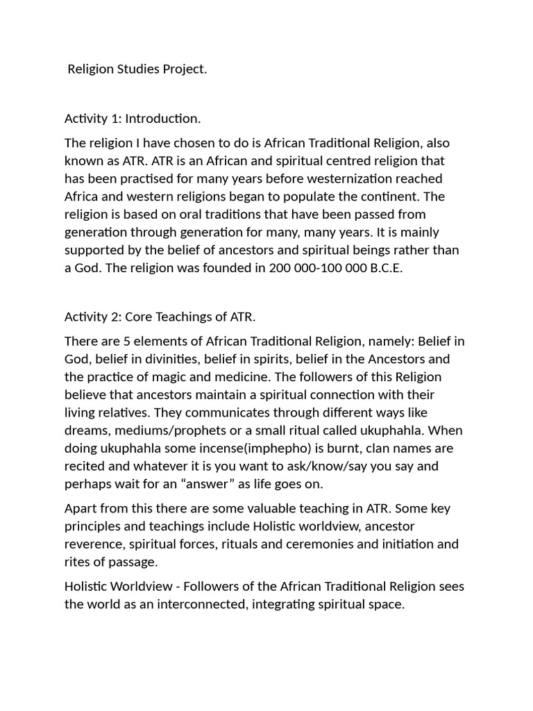 African Traditional Religion Overview | PDF | Veneration Of The Dead ...