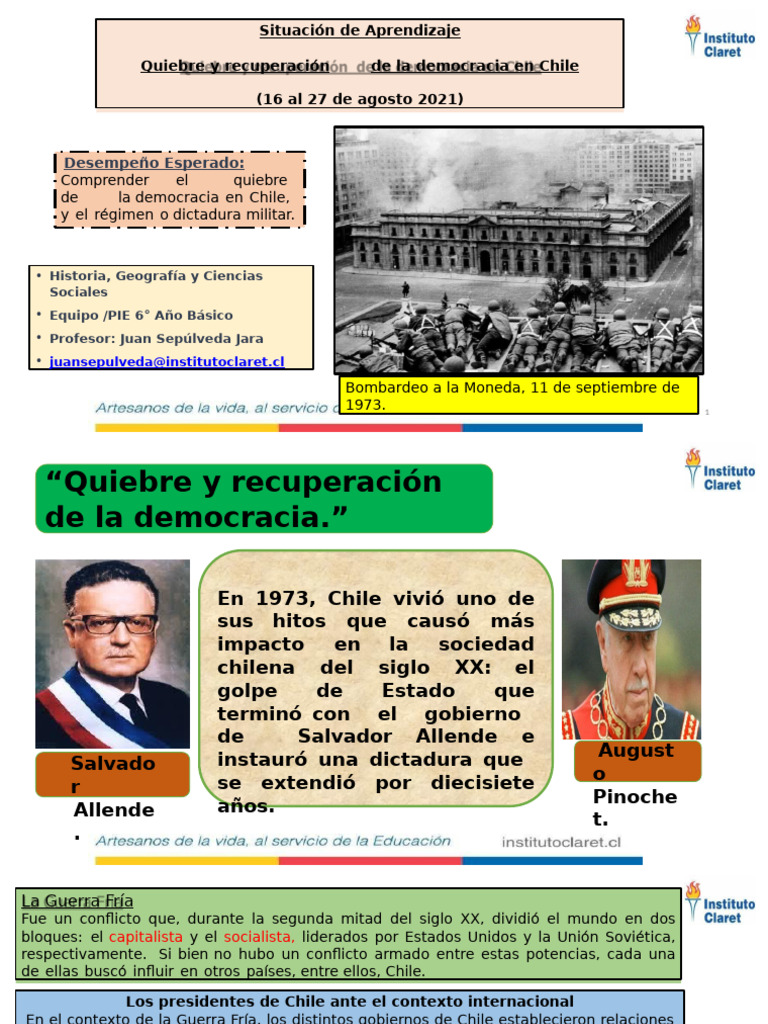 Historia 6º Básico Quiebre y Recuperación de La Democracia en Chile 16 ...