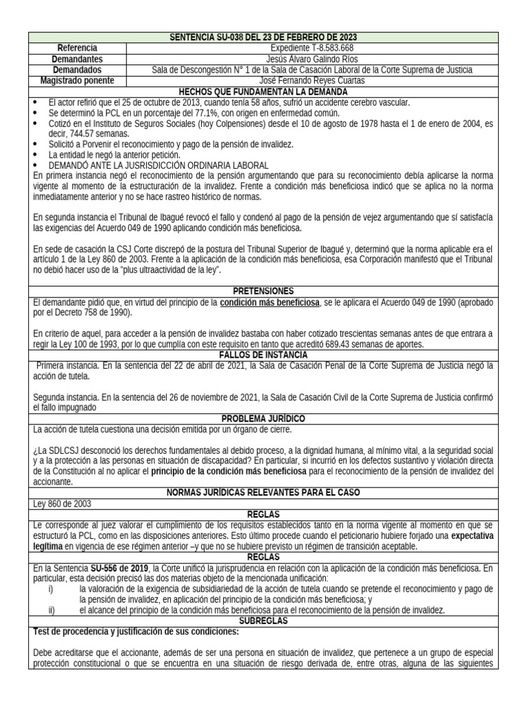 Pensión de invalidez: Sentencia SU-038 | PDF | Pensión | Justicia