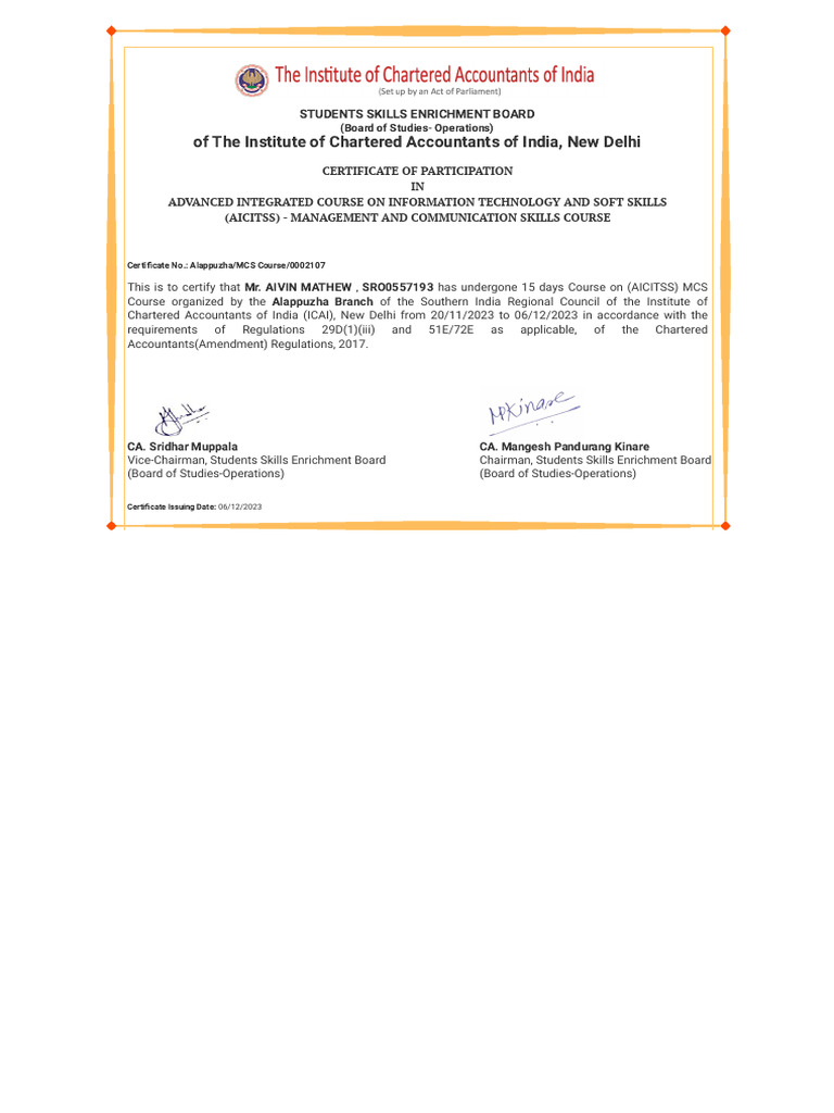 GMCS Course Participation Certificate | PDF