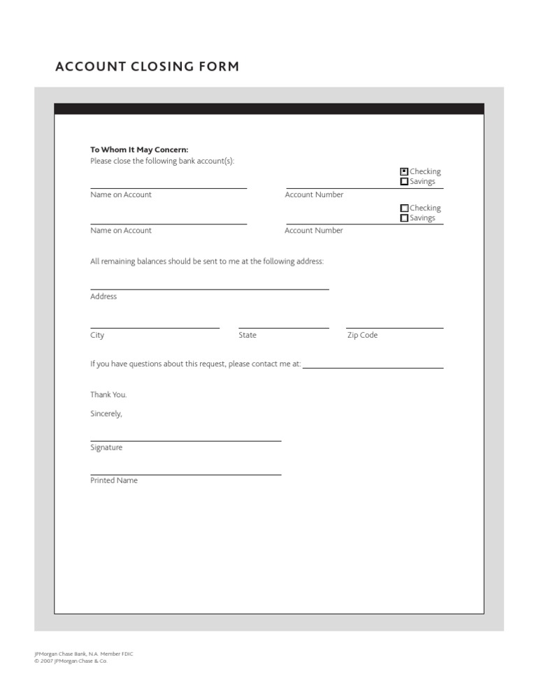 Chase Account Closure Request Form | PDF | Finance & Money Management