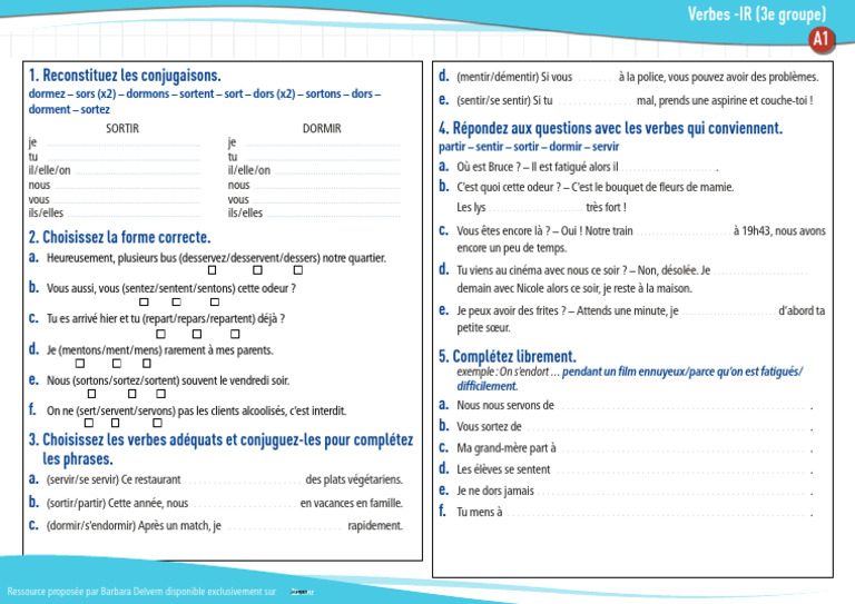 Exo 13 Verbes IR3 en Ligne 1 1 b9krgc | PDF