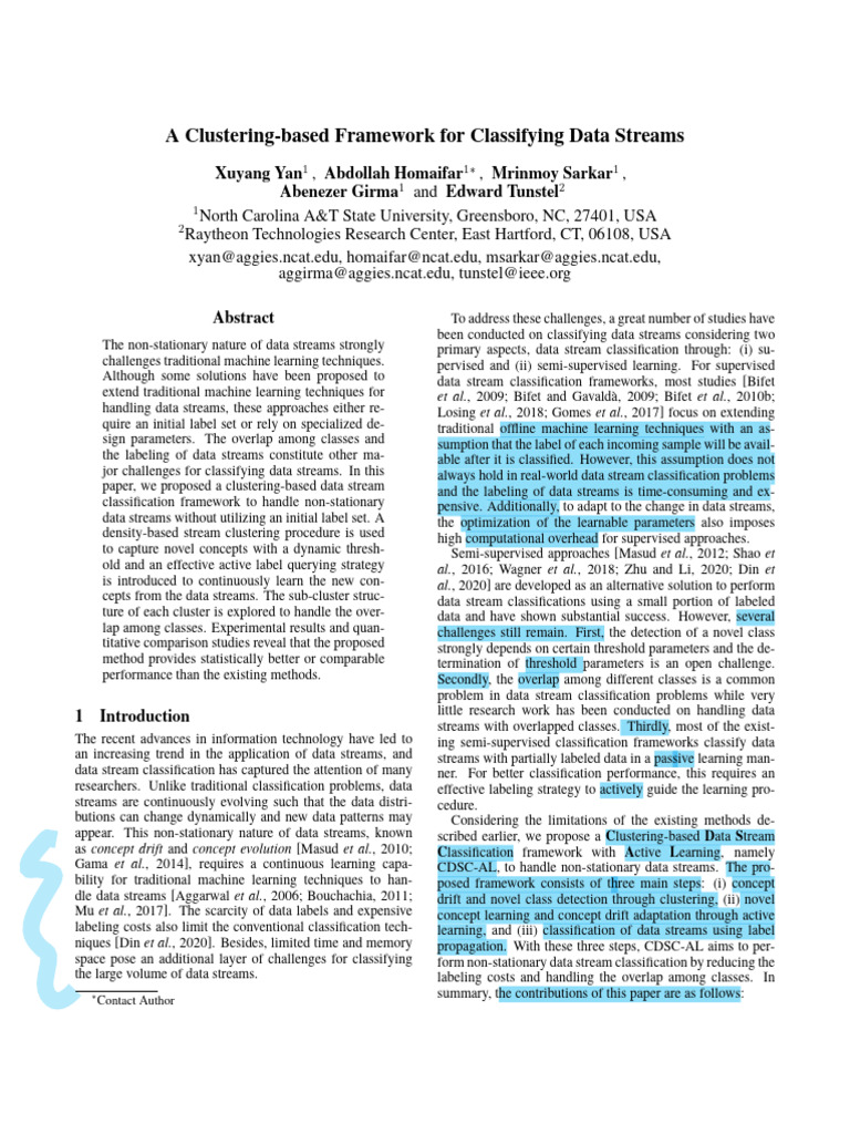 Clustering Framework for Data Stream Classification | PDF | Cluster ...