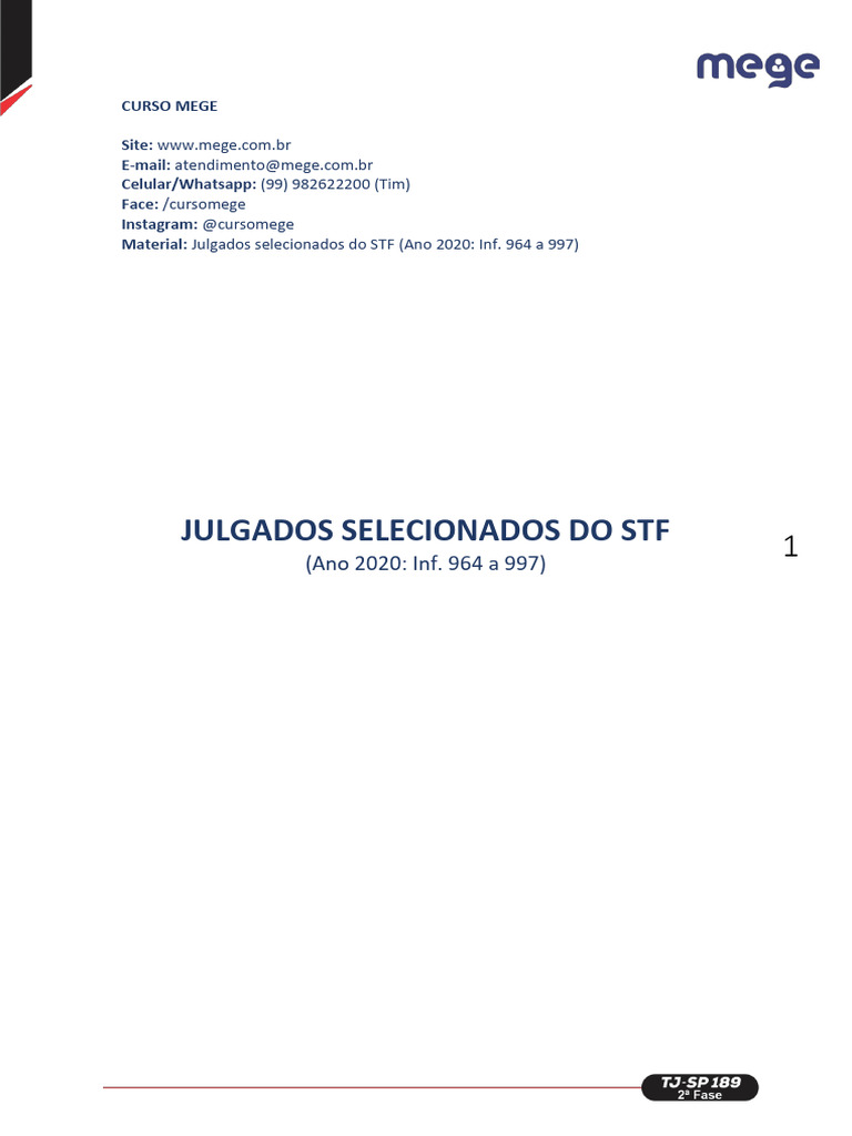 Julgados Selecionados do STF 2020 | PDF