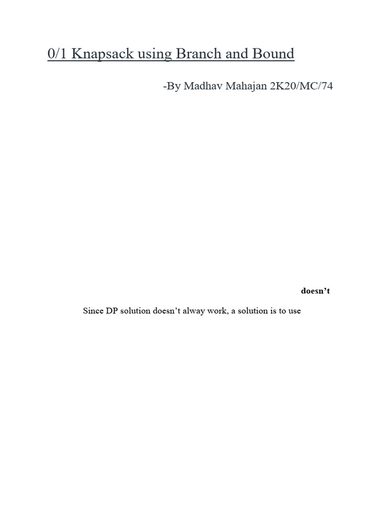 01 Knapsack | PDF