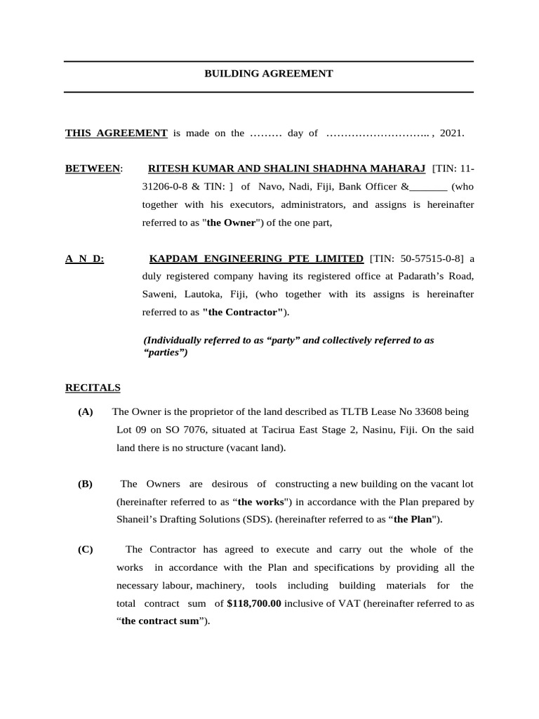 Building Contract Draft Rajiv SIngh | PDF