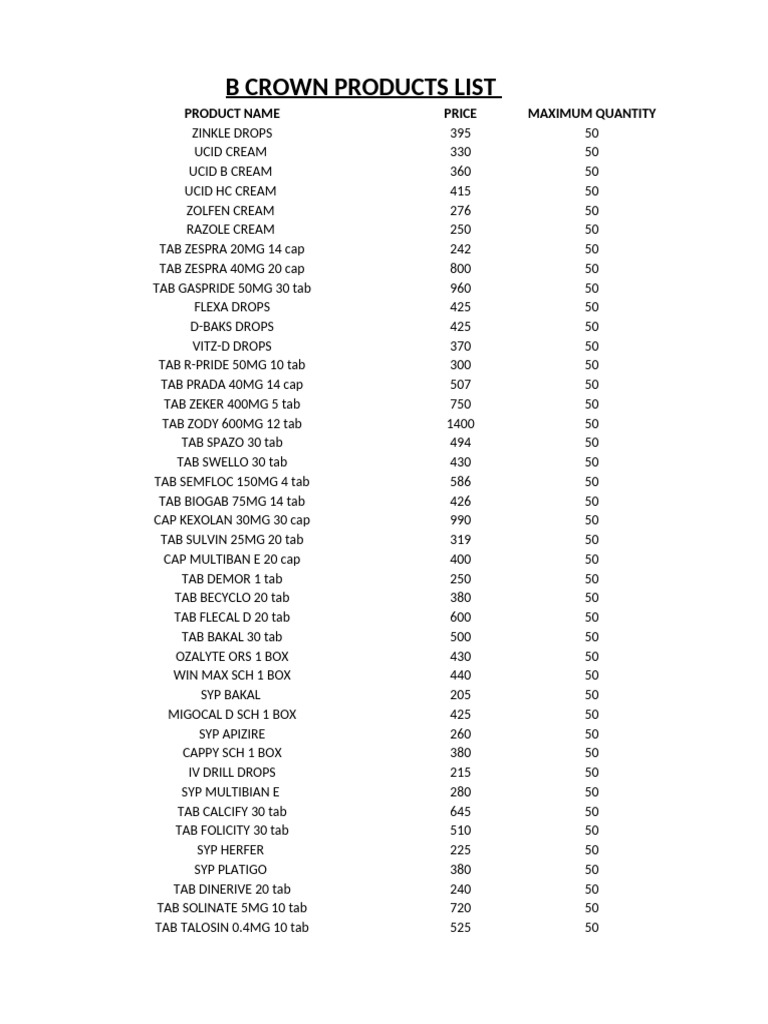 b-crown-products-list-pdf
