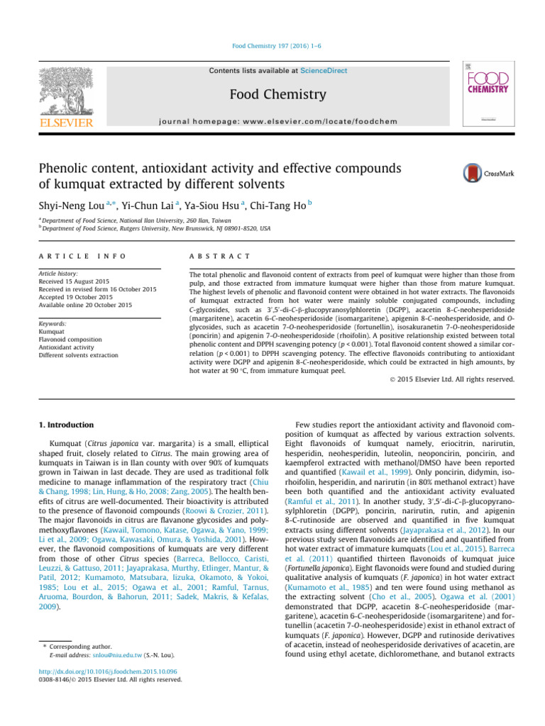 Kumquat Flavonoids and Antioxidant Activity | PDF | Polyphenol ...