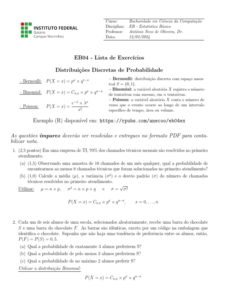 EB04 - 0203 - Lista de Exercícios (N) | PDF