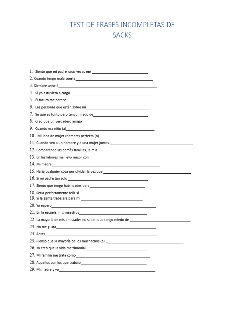 Test de Frases Incompletas de Sacks | PDF