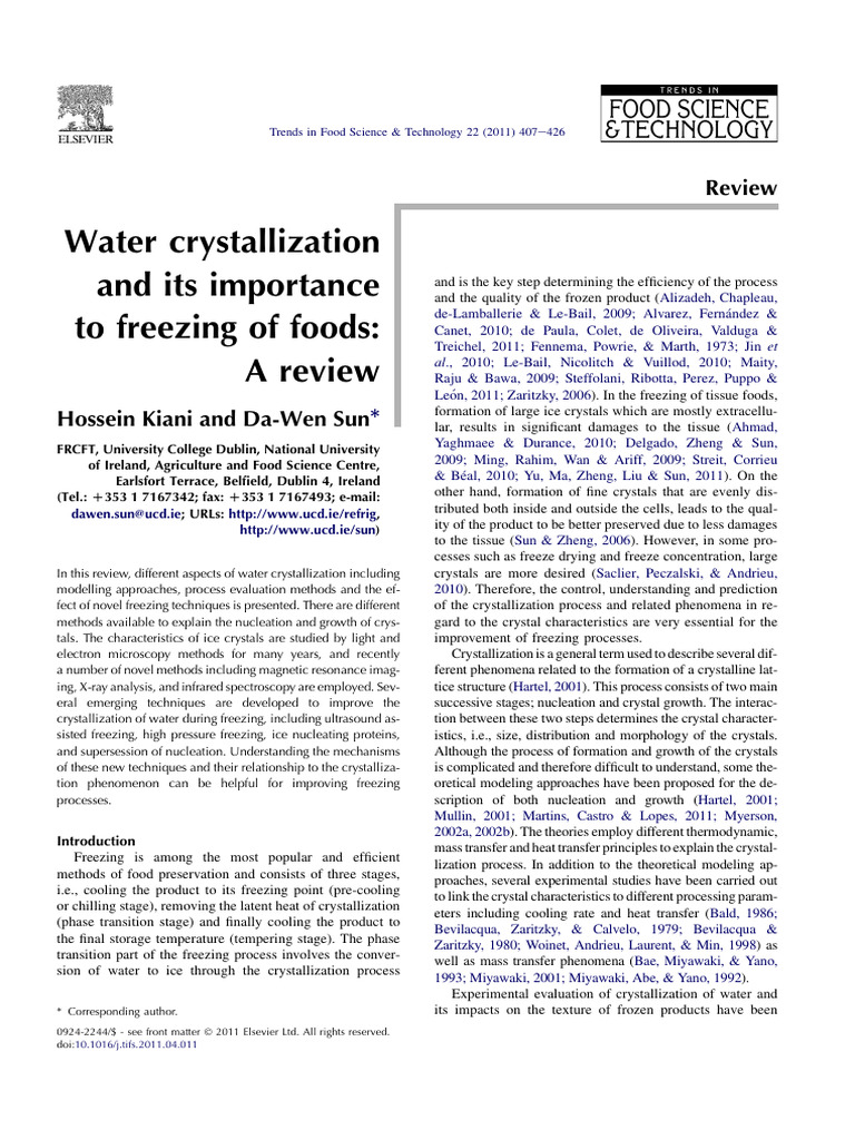Water Crystallization in Food Freezing | PDF | Nucleation | Technology ...