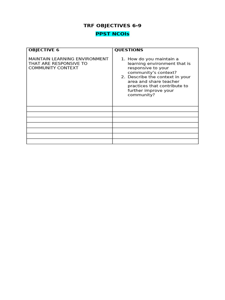 TRF Objectives 6 | PDF