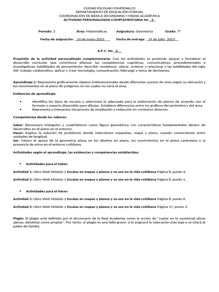 APC GEOMETRÍA 7° Segundo Periodo Ok | PDF