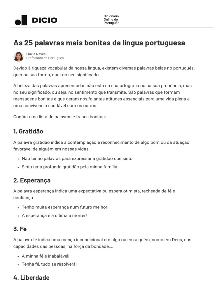 As 25 Palavras Mais Bonitas Da Língua Portuguesa - Dicio, Dicionário ...