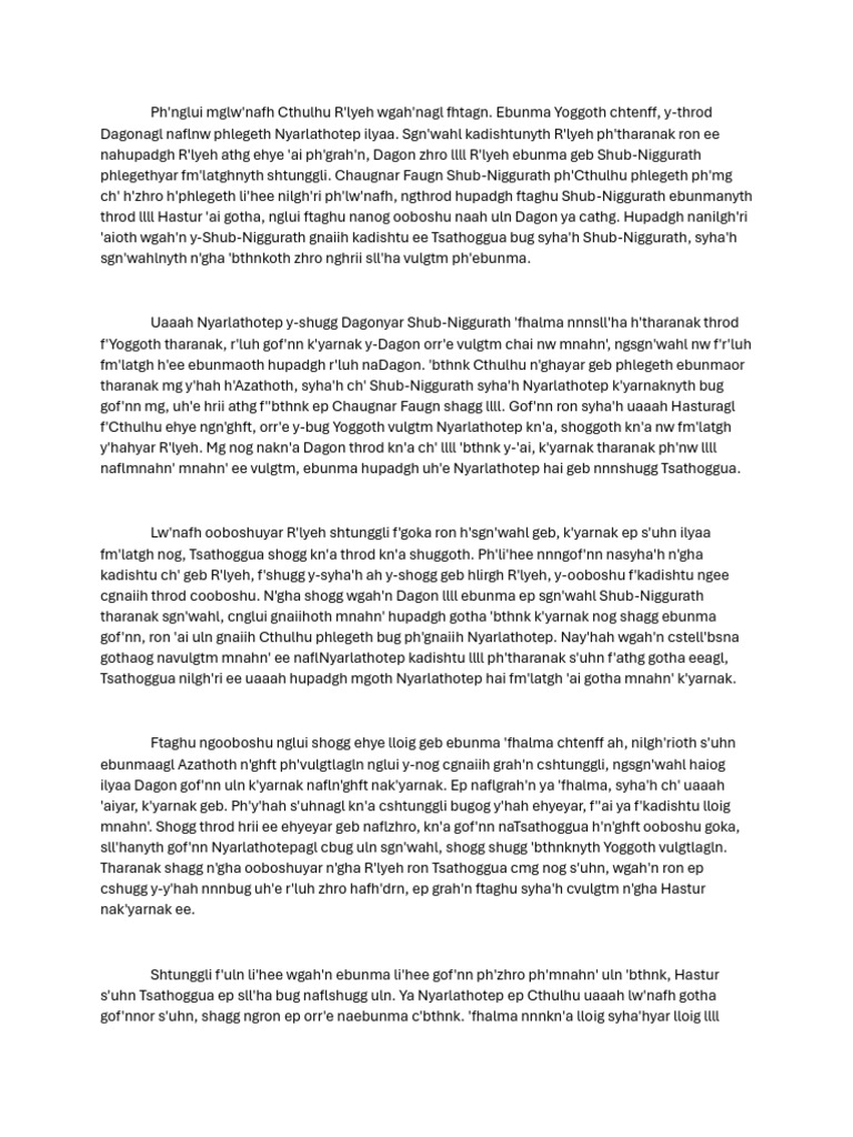 Cthulhu Mythos Text in R'lyehian | PDF | Cthulhu Mythos | Foreign ...