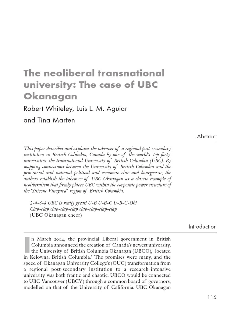 Whiteley Et Al 2008 The Neoliberal Transnational University The Case of ...