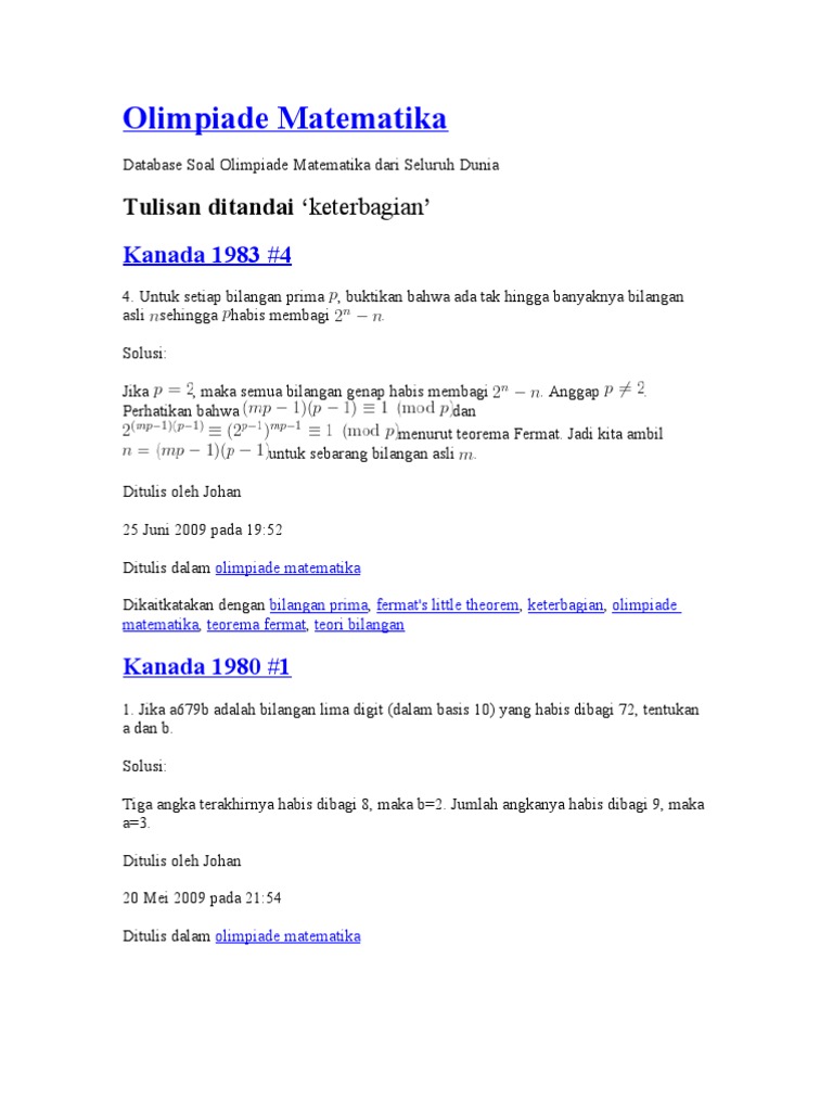Olimpiade Matematika Keterbagian
