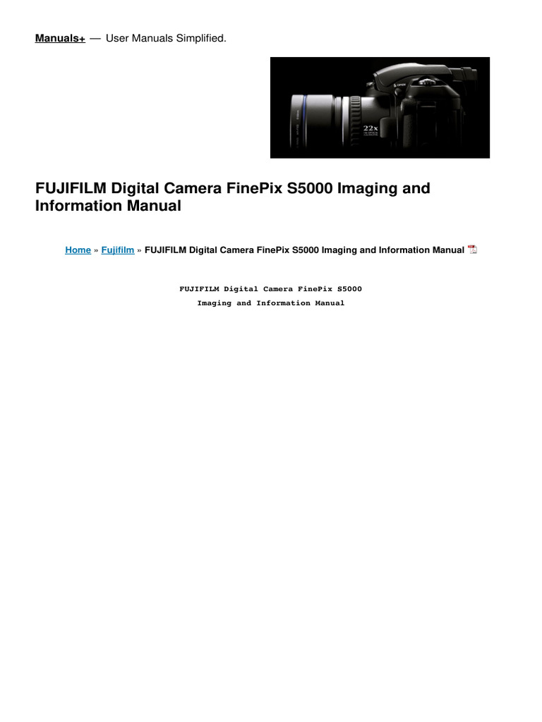 Fujifilm Digital Camera Finepix s5000 Imaging and Information Manual | PDF