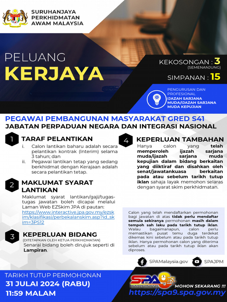 IKLAN SPA9 PG JPNIN PegawaiPembangunanMasyarakatGredS41 | PDF