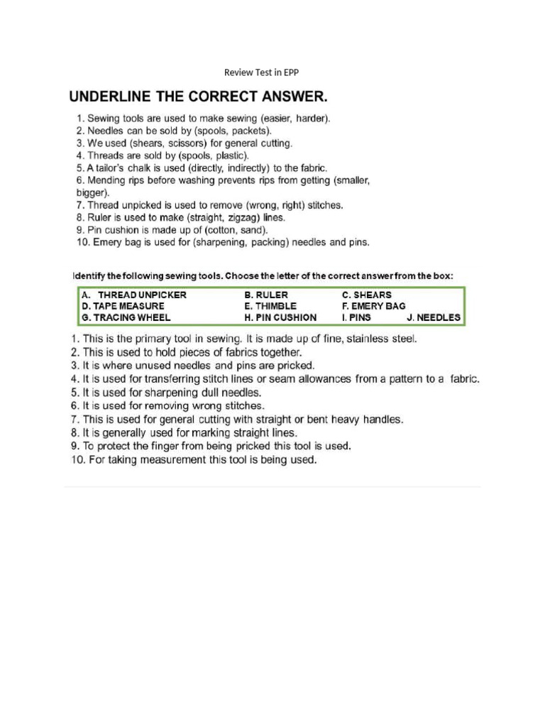 Review Test in EPP | PDF