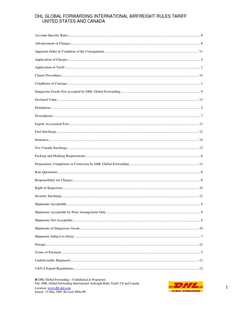 DHL Airfreight Rules Tariff Guide | PDF | Dangerous Goods | Cargo