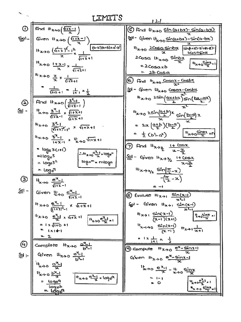 Maths 1B Limits and Differentiation (VSAQ'S) | PDF