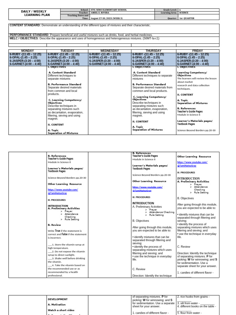 DLL - SCIENCE Week 3 | PDF