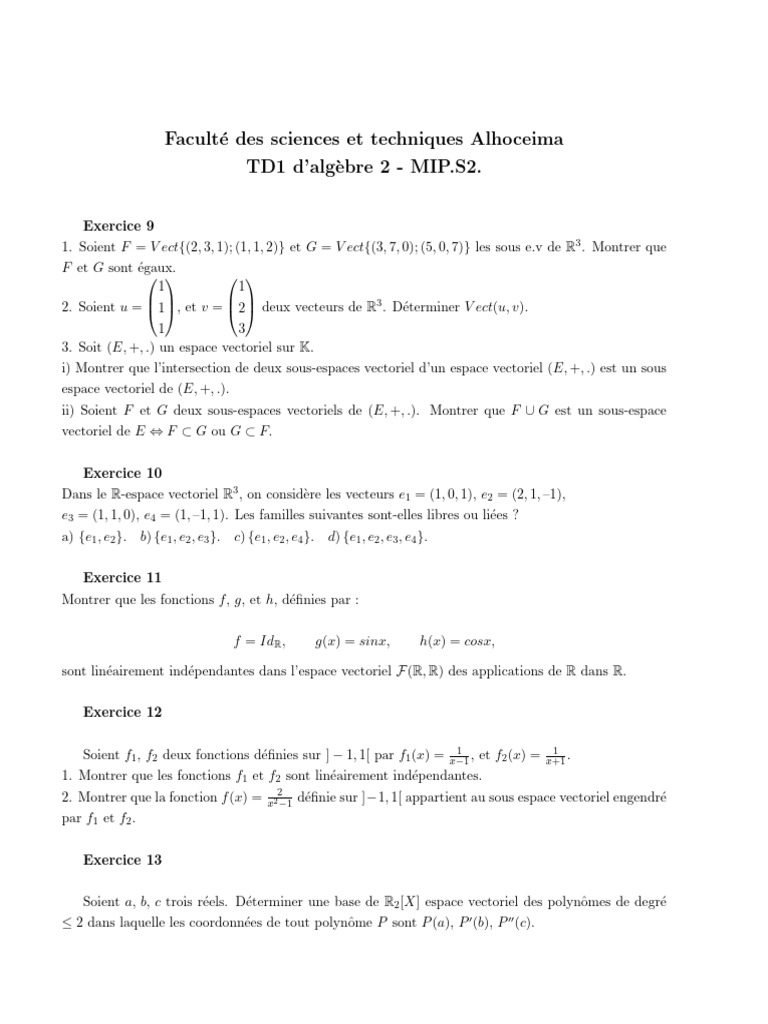 Td espace vectoriel pdf