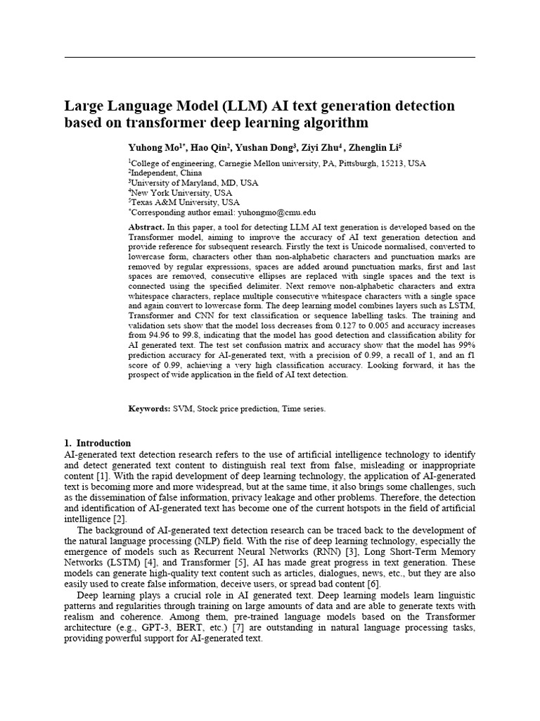 Large Language Model (LLM) AI Text Generation Detection Based On ...