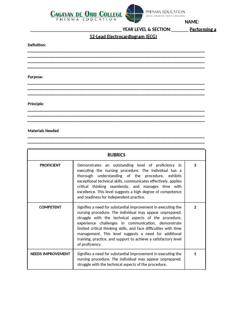 12-Lead ECG Procedure for Nurses | PDF | Electrocardiography | Critical ...