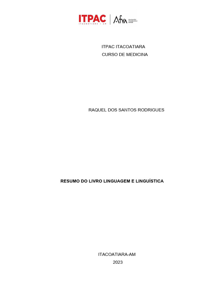 Resumo Livro LINGUGUEM PORT. | PDF | Linguística | Artes Linguísticas e ...