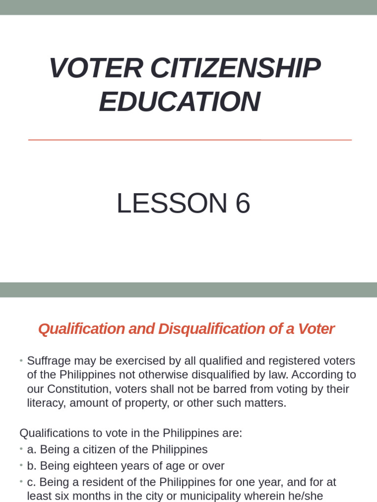 Lesson 6 Voter Citizenship Education | PDF