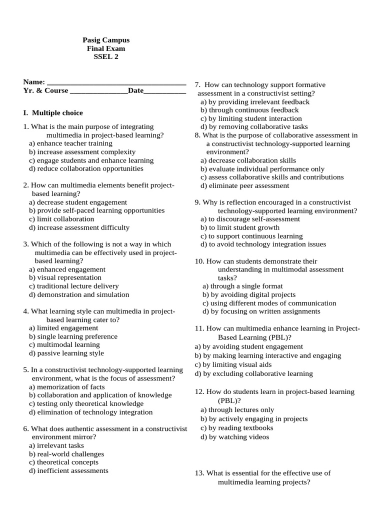 FINAL-withOUT Answer | PDF | Constructivism (Philosophy Of Education ...
