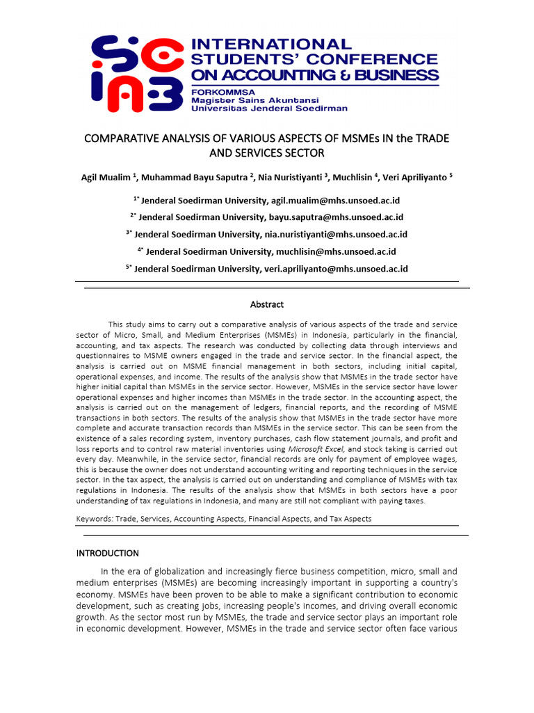 Comparative Analysis of Various Aspects of Msmes in The Trade and ...