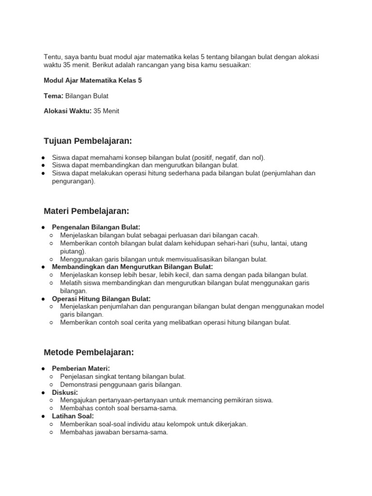 Modul Ajar Matematika Kelas 5 Tentang Bilangan Bu... | PDF