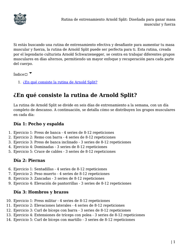 Rutina Arnold Split para Masa Muscular | PDF | Entrenamiento con pesas ...